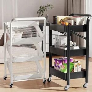 Étagère de rangement pliable multifonctionnelle <span class=keywords><strong>à</strong></span> <span class=keywords><strong>3</strong></span> niveaux avec <span class=keywords><strong>roulettes</strong></span> Étagère de rangement empilable en métal pour les collations - Product Image 3