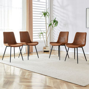 Chaise de salle à manger vintage moderne en cuir PU vieilli avec assise en cuir PU vieilli et pieds noirs fins pour café, restaurant, maison, bureau, hôtel, bar - Product Image 1