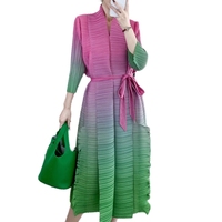 Robe longue décontractée en mousseline unie Miyake avec col à revers, cardigan, franges, ceintures, grande taille, manches longues à volants, coupe ample et sexy pour femme