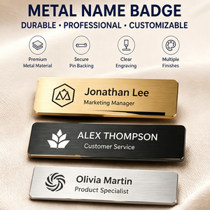 <span class=keywords><strong>Plaque</strong></span> nominative personnalisée <span class=keywords><strong>en</strong></span> métal gravé de qualité supérieure <span class=keywords><strong>pour</strong></span> entreprise, hôtel, badge avec logo <span class=keywords><strong>sur</strong></span> <span class=keywords><strong>mesure</strong></span> et attache épingle de sûreté - Product Image 1