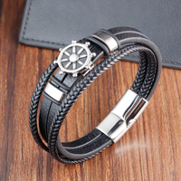 Pulsera de Cuero Trenzado Multicapa de Acero Inoxidable para Hombre, Brazalete de Cuerda Tejida Estilo Bohemio, Joyería Casual para Exteriores, Caja de Regalo