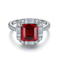 Bague en argent 925 avec pierre précieuse de laboratoire MUSHAN Jewelry Factory, pierre précieuse de couleur rouge sang de pigeon Asche 8*8mm