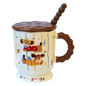 Taza de cerámica Byra con diseño de Dachshund, con tapa y cuchara, diseño de dibujos animados, para uso en la oficina y el hogar, regalo para parejas y chicas - Product Image 5