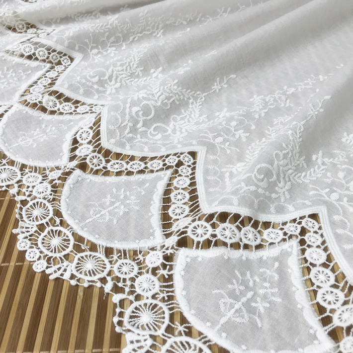 In Stock Ivory Cotton Material Lace Textile 140Cm Embroidery Lace Fabric For Bridal Clothing