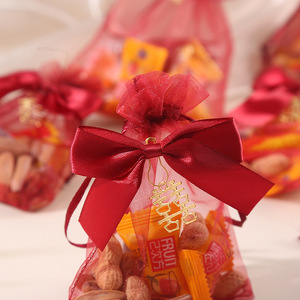 Joy Candy Bags Little Red Sugar Fruit Bags forniture per matrimoni sacchetti di caramelle con coulisse in Organza all'ingrosso - Product Image 3