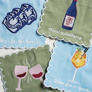 Serviettes <span class=keywords><strong>de</strong></span> cocktail en <span class=keywords><strong>lin</strong></span> français brodées avec un ourlet festonné, logo personnalisé blanc <span class=keywords><strong>de</strong></span> haute qualité PMZW, pour mariage, restaurant - Product Image 6