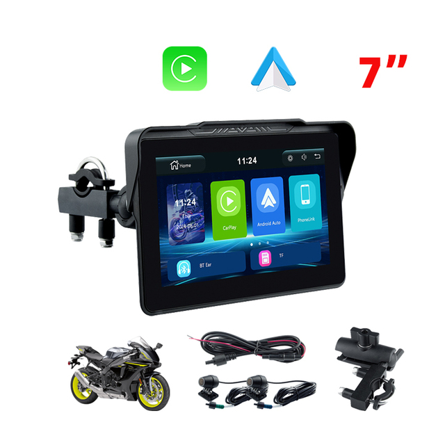 EKIY 7 Inch Motorcycle Navigation Carplay Motorcycle Portable Wireless CarPlay Android Auto Screen Mirroring Screen
