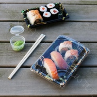 Caja de plástico desechable para llevar Sushi, con tapa transparente, venta al por mayor