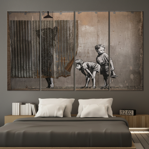 Tableau imprimé sur toile avec scène de rue et graffitis urbains - Décoration murale moderne, lot de 4 toiles - Product Image 3