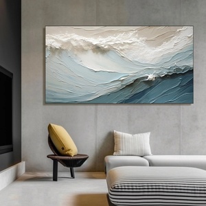 Grande peinture murale abstraite 3D bleue personnalisée, texture plâtre, plage, moderne, encadrée, peinture à l'huile pour la maison et la galerie - Product Image 6