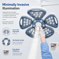 Lampe chirurgicale LED suspendue au plafond à faible consommation (3,2 mW) avec tête à 5 lobes en forme de pétale, Ra 85, CRI élevé, sans ombre, pour la chirurgie ORL et dentaire
