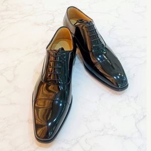 Chaussures habillées classiques noires en cuir verni de vachette pour homme, à bout pointu, à lacets, antidérapantes, respirantes et légères, idéales pour les mariages - Product Image 2