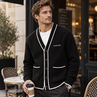 Cardigan pour homme à col en V, boutonné, en maille texturée, décontracté, à manches longues avec poches, logo personnalisé, OEM, ODM, vente en gros