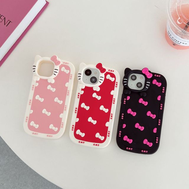 Korean Cute Cartoon Kitty Silicone Protective Phone Case for iPhone 15 14 13 12 Pro Max 11 Lovely Cat Shockproof Soft Cover