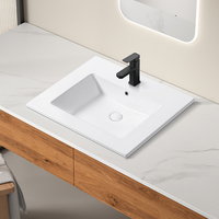 Grifo de Lavabo Rectangular de Cerámica Blanca Contemporáneo con Borde Delgado y un Solo Orificio para Baño, Lavamanos, Hotel, Villa y Apartamento