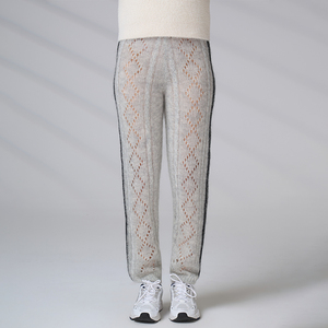 Pantalon de survêtement tricoté décontracté de luxe personnalisé en mohair et laine pour femme – Pantalon haut de gamme automne style streetwear à cheville ajustée - Product Image 4