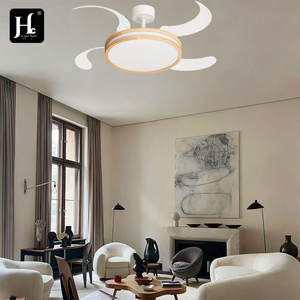 Modern 42-inch retractable invisible four-blade 3-color-temperature remote-controlled 6-speed <b>timer</b> ceiling fan <b>light</b> - Product Image 6