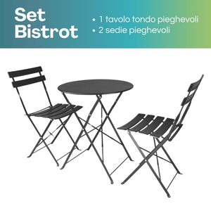 Conjunto de Bistro Metálico Redondo para Exteriores con 2 Sillas y 1 Mesa, Muebles de Jardín Plegables, Diseño Retro, Color - Product Image 3