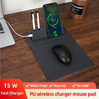 Tapis de souris pliable en cuir PU avec chargeur sans fil 15W pour téléphone et support de stylo, 425x225mm, pour bureau et usage domestique