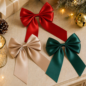 Wholesale Fabric Red Satin Christmas Bow Set Smooth Fabric <b>Large</b> Tail Design Tree Hanging Holiday <b>Ornament</b> - Product Image 3