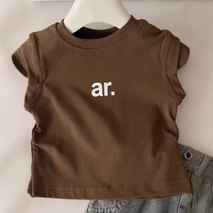 Costume décontracté de style coréen pour petite fille, T-shirt en coton élégant d'été, <span class=keywords><strong>short</strong></span> en jean, deux pièces, motif lettres 55192 - Product Image 3
