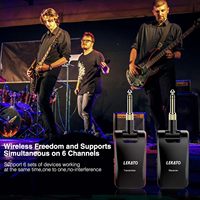 LEKATO 2.4GHz Pemancar Penerima Audio Nirkabel Isi Ulang 6-Saluran Sistem Gitar/Bass Elektrik Hitam Termasuk 2