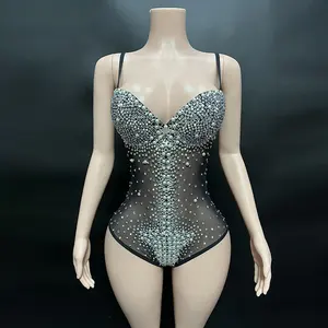 Undefined Sexy Black Sheer Glittering Stones Maternity Dress Photoshoot Bling With Chest Pad Jumpsuit Bikinis For Party