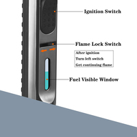 Briquet torche au gaz butane de 7,6 pouces, coupe-vent, rechargeable, pour cuisine, flamme réglable, avec fenêtre visible