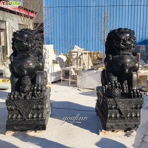 手彫り天然黒大理石フー犬像販売 - Product Image 4