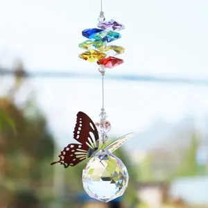 Home Wedding Decoration Favors Handmade Butterfly 30mm Crystal Ball Prism Rainbow Maker Hanging Suncatcher