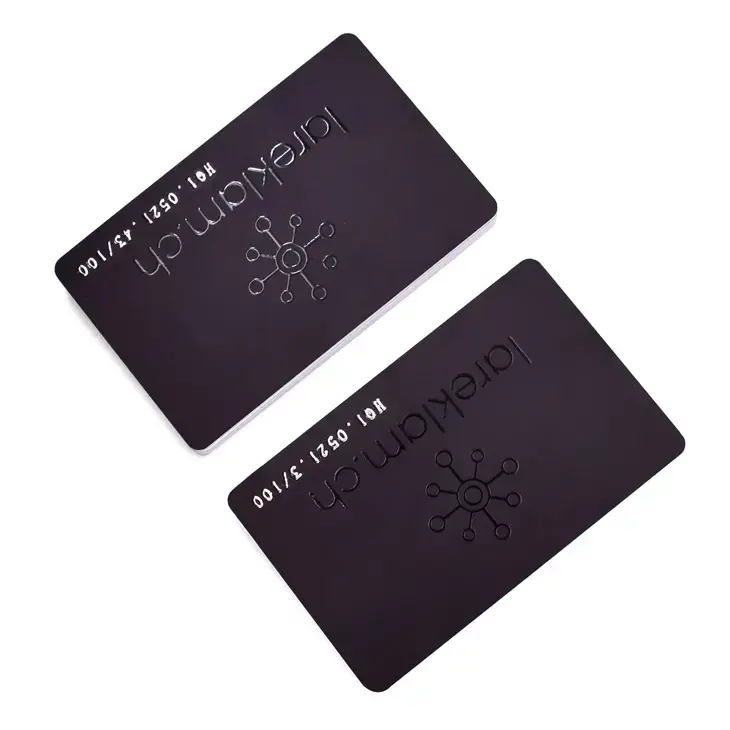 Logo UV personnalisé et code QR ISO14443A Carte de visite vierge programmable en PVC noir mat NFC