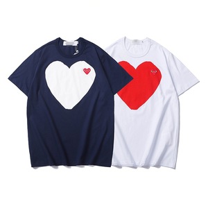 T-<span class=keywords><strong>shirt</strong></span> tendance en coton à manches courtes avec broderie cœur rouge et œil, style identique pour homme et femme - Product Image 6