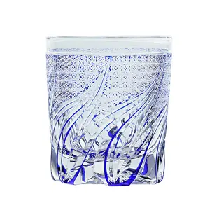 Japanse Koninklijke Speciale Retro Edo Kiriko Handgesneden Knipperend Blauw Design Wijn Tumbler High-End Whiskyglas Geschenkdoos Shot Glas