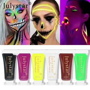 6 Kleuren Luminiscent Verf Gezicht Body Art Verf Uv Glow Fluorescerende Gloeiende Halloween Party Fancy Dress Beauty Make-Up Donkere Verf