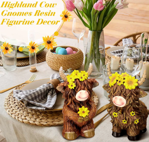 Statue <span class=keywords><strong>de</strong></span> veau nain <span class=keywords><strong>vache</strong></span> Highland ornement <span class=keywords><strong>de</strong></span> jardin en résine marron pour décor <span class=keywords><strong>de</strong></span> ferme Figurine d'art peinte en 3D pour plateau à plusieurs niveaux d'été - Product Image 2