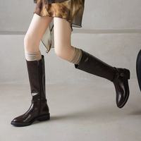 Bottes d'équitation d'hiver montantes en cuir véritable à talon épais avec boucle de fermeture