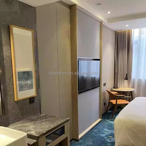 3 Star Hotel Bedroom Furniture Full Room Sets Durable Wooden King BedFrame With Nightstands <b>Wardrobe</b> Workstation & Side Table - Product Image 3