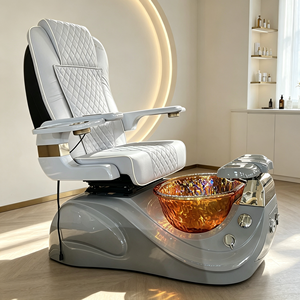 Fauteuil de pédicure massant moderne pour salon de manucure et spa, avec bain de pieds en verre coloré, fauteuil de pédicure inclinable pour institut de beauté - Product Image 5