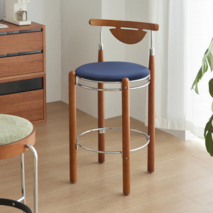 Nordic Style Bar <b>Stool</b> Wood Frame Sapphire Blue Seat Stable Design For Kitchen Counter - Product Image 1