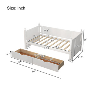 Lit enfant avec tiroirs de rangement, structure en bois blanc, pour chambre d'enfant - Product Image 4