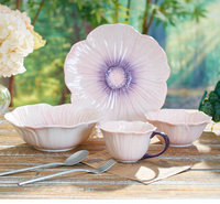 Ensemble de bols et assiettes en céramique, bols à salade et à riz, assiette à fruits, vaisselle élégante en céramique à motif floral, assiette à dessert, bols à soupe