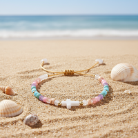 Bracelet Tendance Géométrique Tressé à la Main SRJPY avec Perles Croisées et Coquillages, Pierres Naturelles et Quartz Rose pour Femme