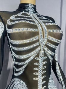 Hot Sale Cool Stylish Crystal Personalized Echo Skeleton Printed Spandex Mesh <b>Women's</b> Adult Jumpsuit Halloween Party - Product Image 4