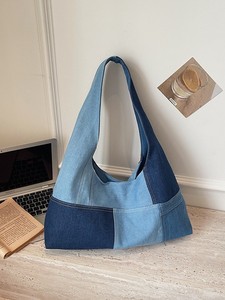 Bolso Tote de Mezclilla para Mujer con Detalles de Cuero Estilo Vintage, con Cierre de Cremallera, para Compras Diarias y Viajes - Product Image 2