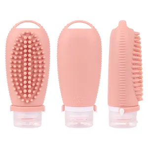 2024 New Trending Products 100ml Reusable Leakproof Squeeze Empty Travel Toiletry Shampoo Silicone Bottles With Brush For Travel