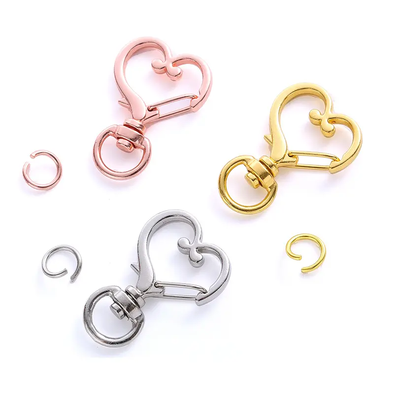 Nouveaux accessoires porte-clés DIY pendentif en forme de cœur fermoir homard porte-clés rotatif en alliage collier de chien boucle en métal