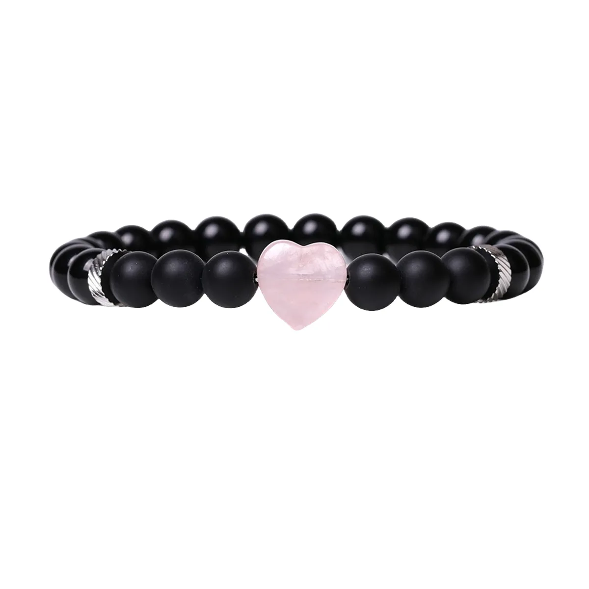 Rose Quartz Natural Gemstone Healing Crystal Heart Charm Beaded Bracelet Heart Shape Bracelet