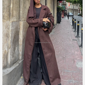 Willson 2026 Nuovo <span class=keywords><strong>Cappotto</strong></span> Abaya Aperto in Camoscio per Inverno e Autunno, Abbigliamento Islamico Traspirante, Caftano <span class=keywords><strong>Turco</strong></span> di Dubai, Outfit Abaya Modesto - Product Image 2