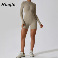 Pakaian olahraga Yoga wanita, Jumpsuit satu potong pakaian aktif, Bodysuit Gym, lengan panjang, kompresi Fitness, Jumpsuit olahraga untuk wanita