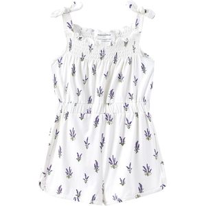 Combinaison courte pour fille BambooBud, imprimé lavande blanc, tenue d'été respirante, vêtement pour enfant en une seule pièce - Product Image 1